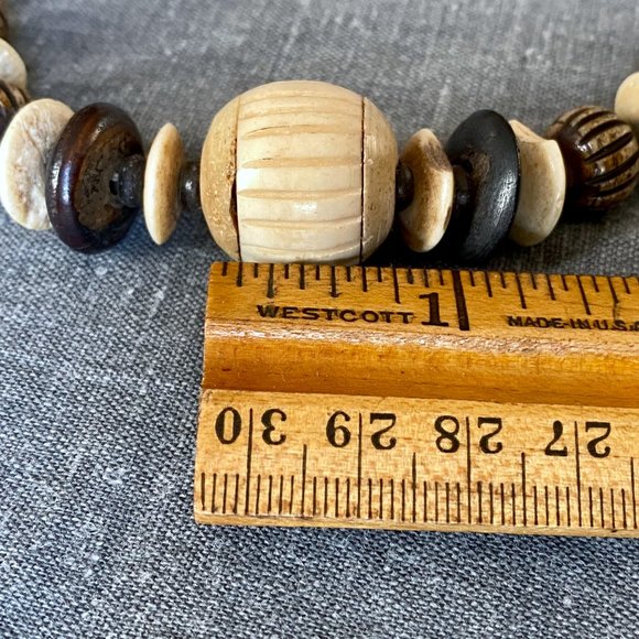 Tribal Hand-carved Bone & Wood Beaded Necklace - Picture 6 of 6